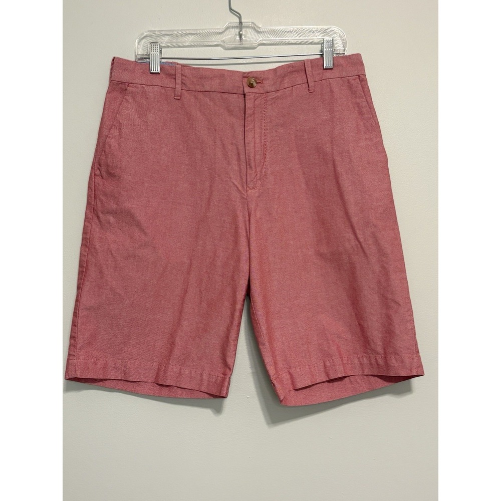 IZOD Red Cotton Chino Shorts Flat Front Logo Button Pockets Zip Casual Men's 34
